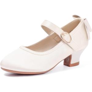 imagePANDANINJIA Girls ToddlerLittle Kid Jada Dress Mary Jane Pumps Bow Low Heels Party Wedding Princess ShoesIvory Silk