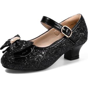 imagePANDANINJIA Girls ToddlerLittle Kid Jada Dress Mary Jane Pumps Bow Low Heels Party Wedding Princess ShoesLisa Black Sequin