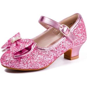 imagePANDANINJIA Girls ToddlerLittle Kid Jada Dress Mary Jane Pumps Bow Low Heels Party Wedding Princess ShoesLisa Pink Sequin