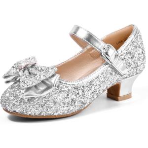 imagePANDANINJIA Girls ToddlerLittle Kid Jada Dress Mary Jane Pumps Bow Low Heels Party Wedding Princess ShoesLisa Silver Sequin