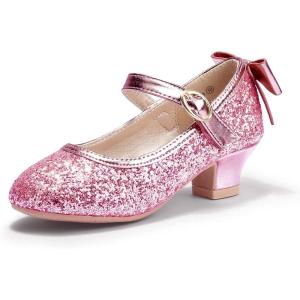 imagePANDANINJIA Girls ToddlerLittle Kid Jada Dress Mary Jane Pumps Bow Low Heels Party Wedding Princess ShoesPink Sequin