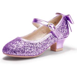 imagePANDANINJIA Girls ToddlerLittle Kid Jada Dress Mary Jane Pumps Bow Low Heels Party Wedding Princess ShoesPurple Sequin