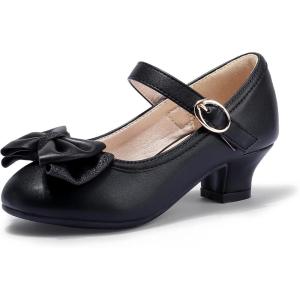 imagePANDANINJIA Girls ToddlerLittle Kid Jada Dress Mary Jane Pumps Bow Low Heels Party Wedding Princess ShoesRuby Black Pu