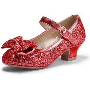 imagePANDANINJIA Girls ToddlerLittle Kid Jada Dress Mary Jane Pumps Bow Low Heels Party Wedding Princess ShoesRuby Red Sequin