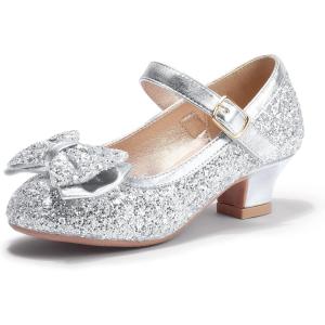 imagePANDANINJIA Girls ToddlerLittle Kid Jada Dress Mary Jane Pumps Bow Low Heels Party Wedding Princess ShoesRuby Silver Sequin