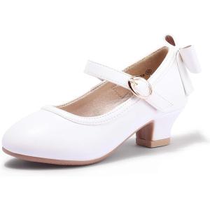 imagePANDANINJIA Girls ToddlerLittle Kid Jada Dress Mary Jane Pumps Bow Low Heels Party Wedding Princess ShoesWhite Pu
