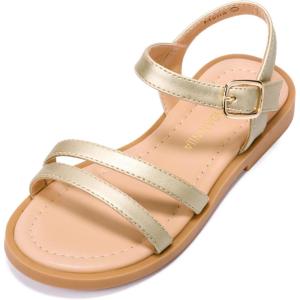imagePANDANINJIA Mona Girls Sandals ToddlerLittle Kid Cute Open Toe Flats Dress Sandals Summer ShoesGold Pu