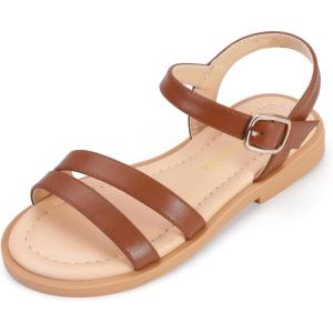 imagePANDANINJIA Mona Girls Sandals ToddlerLittle Kid Cute Open Toe Flats Dress Sandals Summer ShoesTan Pu