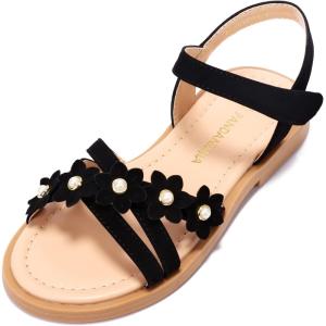 imagePANDANINJIA Mona Girls Sandals ToddlerLittle Kid Cute Open Toe Flats Dress Sandals Summer ShoesYd Black Nubuck
