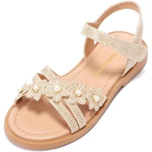 imagePANDANINJIA Mona Girls Sandals ToddlerLittle Kid Cute Open Toe Flats Dress Sandals Summer ShoesYd Gold Glitter