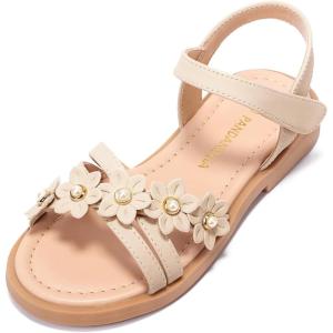 imagePANDANINJIA Mona Girls Sandals ToddlerLittle Kid Cute Open Toe Flats Dress Sandals Summer ShoesYd Nude Nubuck