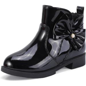 imagePANDANINJIA ToddlerLittle Kid Girls Clara Fashion Short Ankle Boots Pearls Bow Dress Booties with ZipperBlack Patent