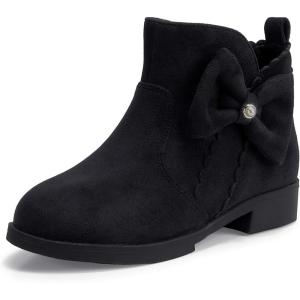 imagePANDANINJIA ToddlerLittle Kid Girls Clara Fashion Short Ankle Boots Pearls Bow Dress Booties with ZipperBlack Suede
