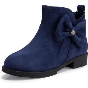 imagePANDANINJIA ToddlerLittle Kid Girls Clara Fashion Short Ankle Boots Pearls Bow Dress Booties with ZipperNavy Suede