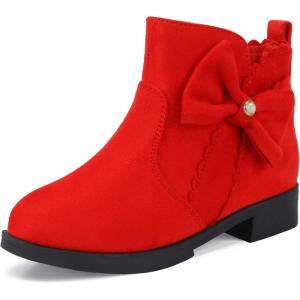 imagePANDANINJIA ToddlerLittle Kid Girls Clara Fashion Short Ankle Boots Pearls Bow Dress Booties with ZipperRed Suede
