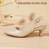 imagePANDANINJIA Girls Dress Shoes Kitten Heels Sandals Closed Pointed Toe Slingback Flower Girl Little Big Kid Wedding Party School Pumps ShoesNudepu
