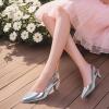 imagePANDANINJIA Girls Dress Shoes Kitten Heels Sandals Closed Pointed Toe Slingback Flower Girl Little Big Kid Wedding Party School Pumps ShoesSilverpatent