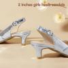 imagePANDANINJIA Girls Dress Shoes Kitten Heels Sandals Closed Pointed Toe Slingback Flower Girl Little Big Kid Wedding Party School Pumps ShoesSilverpatent