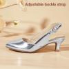 imagePANDANINJIA Girls Dress Shoes Kitten Heels Sandals Closed Pointed Toe Slingback Flower Girl Little Big Kid Wedding Party School Pumps ShoesSilverpatent