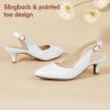 imagePANDANINJIA Girls Dress Shoes Kitten Heels Sandals Closed Pointed Toe Slingback Flower Girl Little Big Kid Wedding Party School Pumps ShoesWhitepu