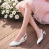 imagePANDANINJIA Girls Dress Shoes Kitten Heels Sandals Closed Pointed Toe Slingback Flower Girl Little Big Kid Wedding Party School Pumps ShoesWhitepu