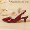 imagePANDANINJIA Girls Dress Shoes Kitten Heels Sandals Closed Pointed Toe Slingback Flower Girl Little Big Kid Wedding Party School Pumps ShoesWineredpatent