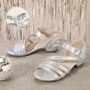 imagePANDANINJIA Girls Heels Dress Shoes Open Toe Low Heel Sandals Flower Girl Toddler Little Big Kids Wedding Party ShoesSilver