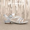 imagePANDANINJIA Girls Heels Dress Shoes Open Toe Low Heel Sandals Flower Girl Toddler Little Big Kids Wedding Party ShoesSilver