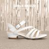 imagePANDANINJIA Girls Heels Dress Shoes Open Toe Low Heel Sandals Flower Girl Toddler Little Big Kids Wedding Party ShoesWhite Pu