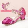 imagePANDANINJIA Girls Sandals Sequins Princess Dress Shoes Closed Toe Low HeelsFuchsia Sequin