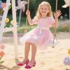 imagePANDANINJIA Girls Sandals Sequins Princess Dress Shoes Closed Toe Low HeelsFuchsia Sequin