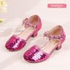 imagePANDANINJIA Girls Sandals Sequins Princess Dress Shoes Closed Toe Low HeelsFuchsia Sequin