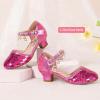 imagePANDANINJIA Girls Sandals Sequins Princess Dress Shoes Closed Toe Low HeelsFuchsia Sequin