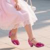 imagePANDANINJIA Girls Sandals Sequins Princess Dress Shoes Closed Toe Low HeelsFuchsia Sequin