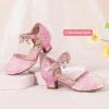 imagePANDANINJIA Girls Sandals Sequins Princess Dress Shoes Closed Toe Low HeelsPink Sequin