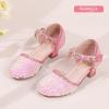imagePANDANINJIA Girls Sandals Sequins Princess Dress Shoes Closed Toe Low HeelsPink Sequin