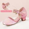 imagePANDANINJIA Girls Sandals Sequins Princess Dress Shoes Closed Toe Low HeelsPink Sequin