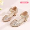 imagePANDANINJIA Girls Sandals Sequins Princess Dress Shoes Closed Toe Low HeelsRosegold Sequin