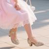 imagePANDANINJIA Girls Sandals Sequins Princess Dress Shoes Closed Toe Low HeelsRosegold Sequin