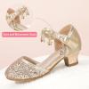 imagePANDANINJIA Girls Sandals Sequins Princess Dress Shoes Closed Toe Low HeelsRosegold Sequin
