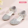 imagePANDANINJIA Girls Sandals Sequins Princess Dress Shoes Closed Toe Low HeelsSilver Sequin
