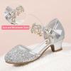 imagePANDANINJIA Girls Sandals Sequins Princess Dress Shoes Closed Toe Low HeelsSilver Sequin