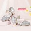imagePANDANINJIA Girls Sandals Sequins Princess Dress Shoes Closed Toe Low HeelsSilver Sequin