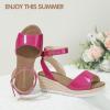 imagePANDANINJIA Girls Wedge Sandals Espadrilles Platform Heels for Girls Dress Shoes Ankle Strap Little Big Kids Sandals Summer ShoesHotpinkbright