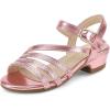imagePANDANINJIA Girls Heels Dress Shoes Open Toe Low Heel Sandals Flower Girl Toddler Little Big Kids Wedding Party ShoesPink