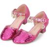 imagePANDANINJIA Girls Sandals Sequins Princess Dress Shoes Closed Toe Low HeelsFuchsia Sequin
