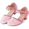 imagePANDANINJIA Girls Sandals Sequins Princess Dress Shoes Closed Toe Low HeelsPink Sequin