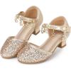 imagePANDANINJIA Girls Sandals Sequins Princess Dress Shoes Closed Toe Low HeelsRosegold Sequin