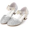 imagePANDANINJIA Girls Sandals Sequins Princess Dress Shoes Closed Toe Low HeelsSilver Sequin