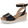 imagePANDANINJIA Girls Wedge Sandals Espadrilles Platform Heels for Girls Dress Shoes Ankle Strap Little Big Kids Sandals Summer ShoesBlackbright